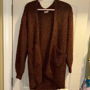 Rylee & Cru Cozy Brown Open-Front Sweater